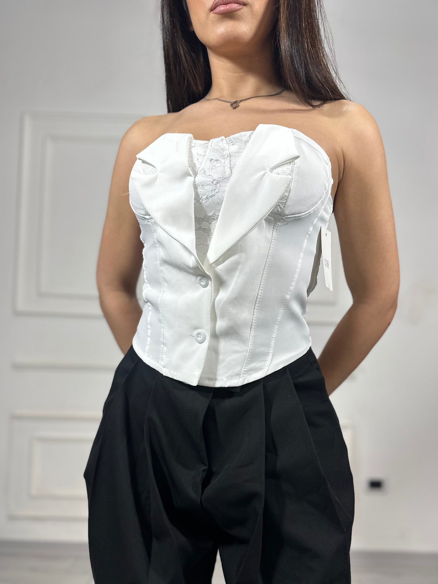 Top corsetto riporto pizzo