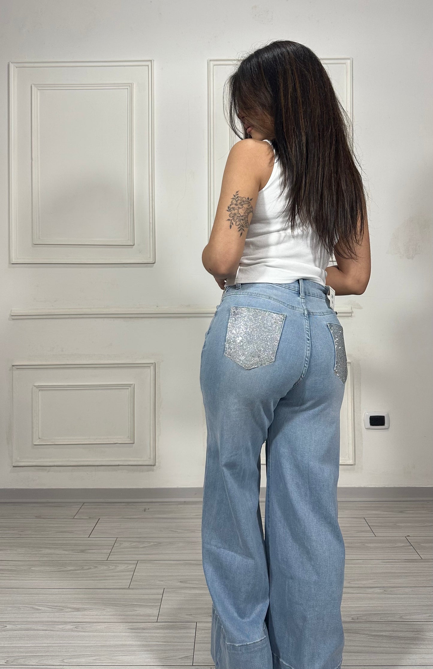Jeans tasche strass