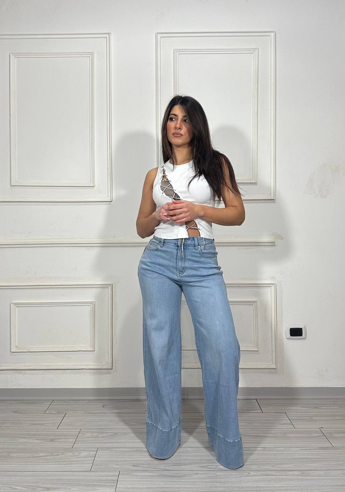 Jeans tasche strass