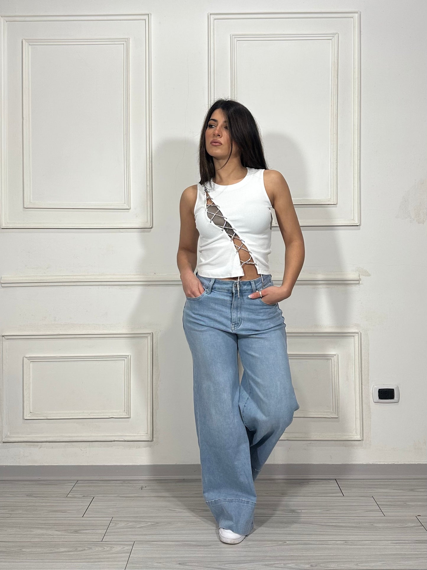 Jeans tasche strass