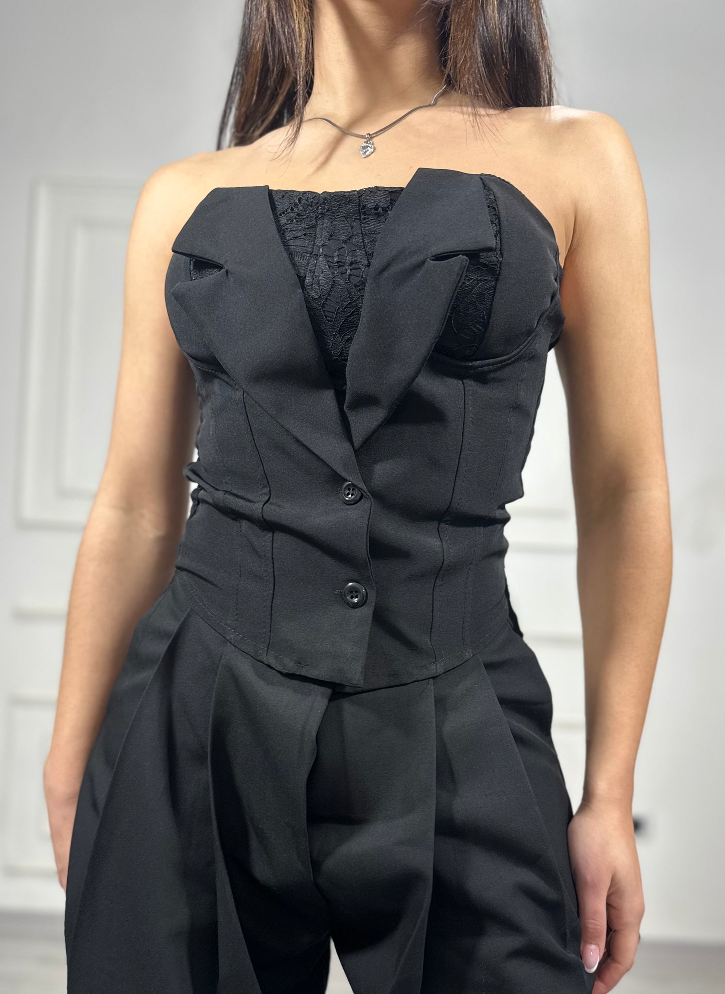 Top corsetto riporto pizzo