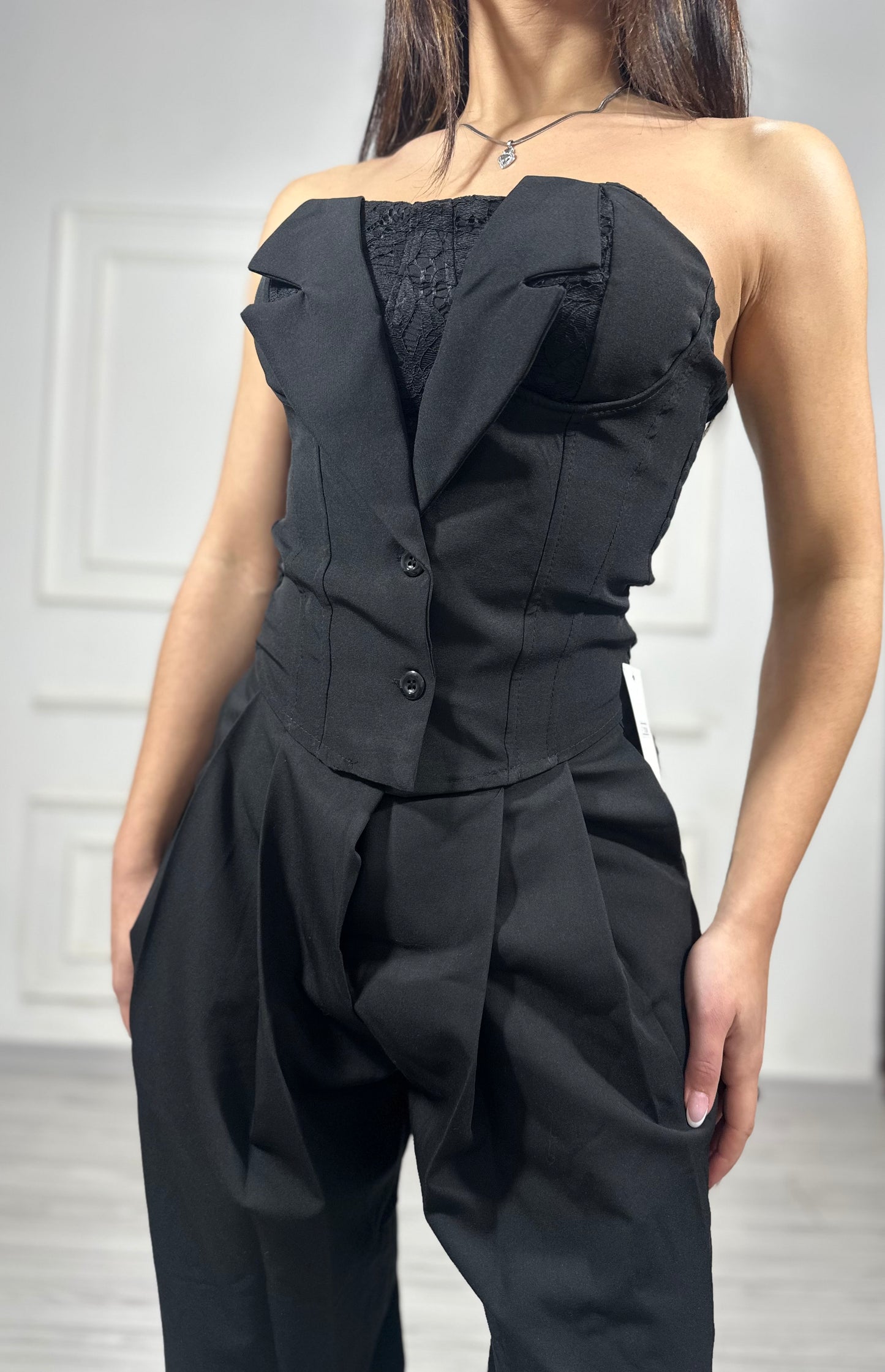 Top corsetto riporto pizzo
