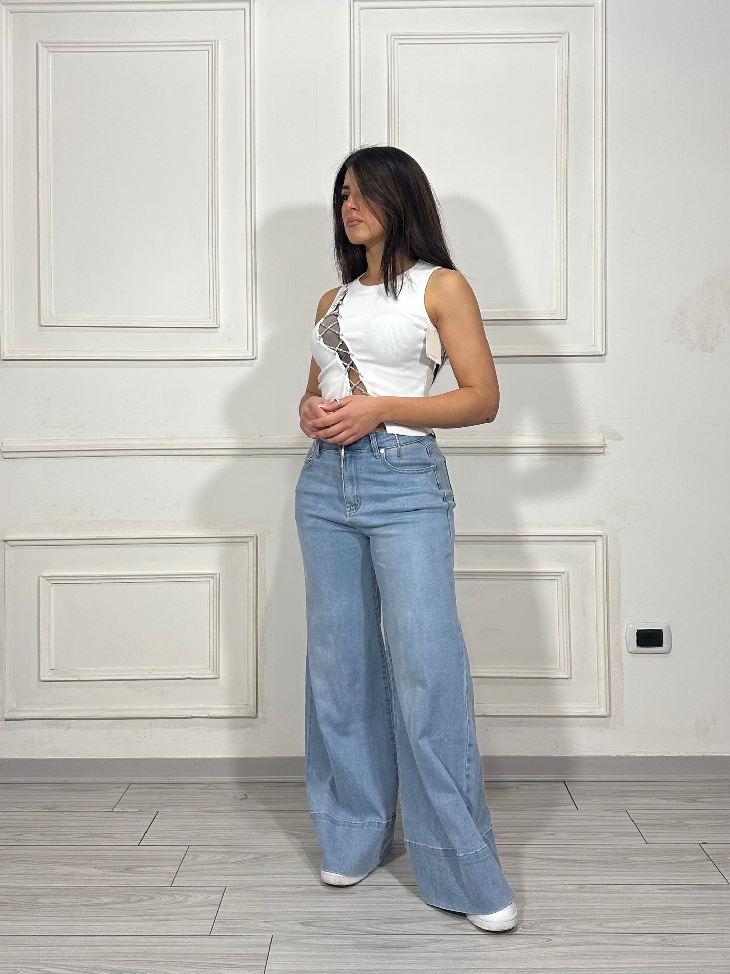 Jeans tasche strass