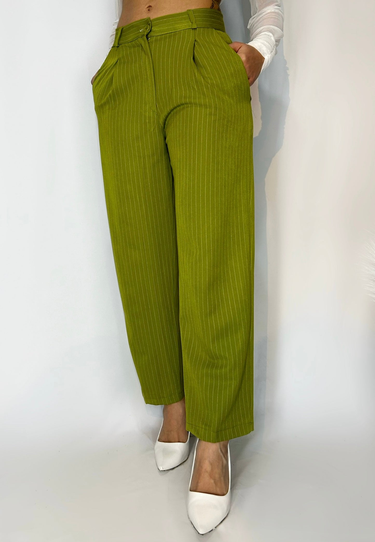 Pantalone Gessato Verde Acido