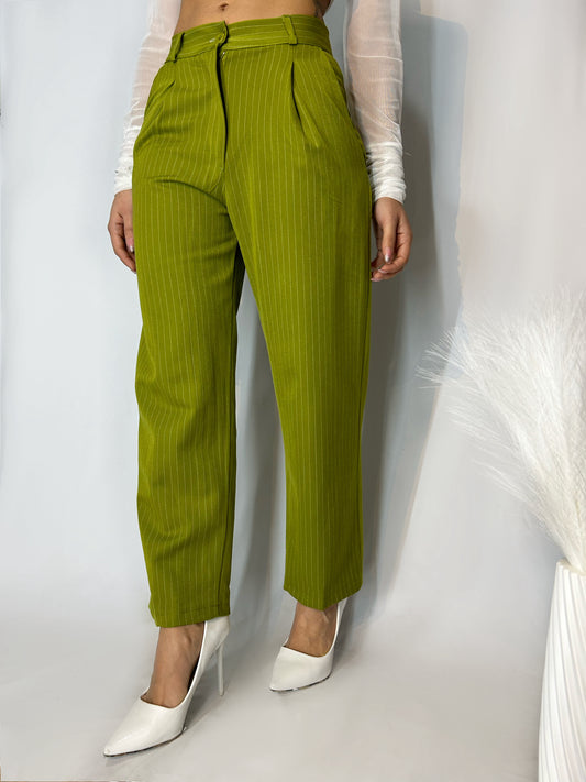 Pantalone Gessato Verde Acido